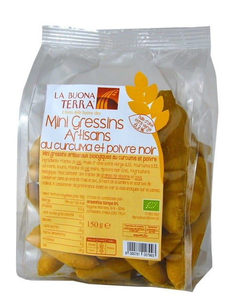 Mini gressins gressins au curcuma et poivre BIO 150 g - LA BUONA TERRA
