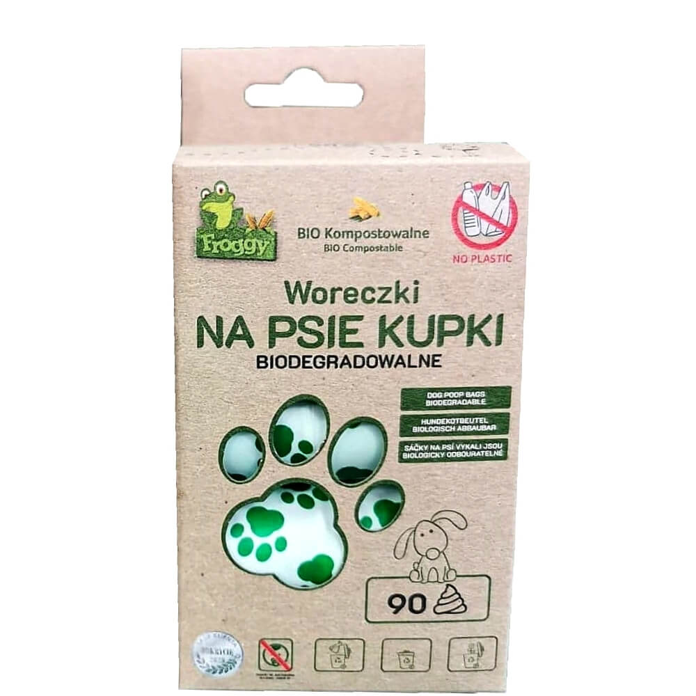 Sacs pour crottes de chien (compostables et biodégradables) 6 rouleaux 90 pcs - FROGGY