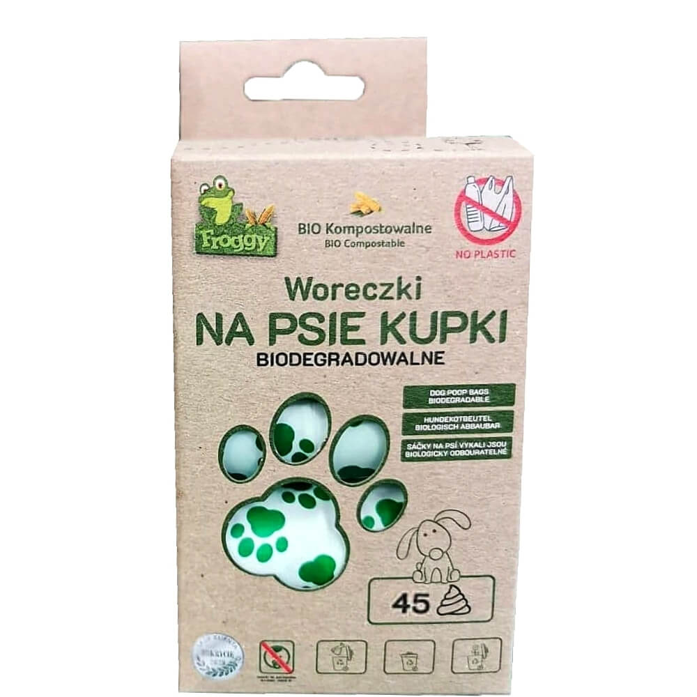 Sacs pour crottes de chien (compostables et biodégradables) 3 rouleaux 45 pcs - FROGGY
