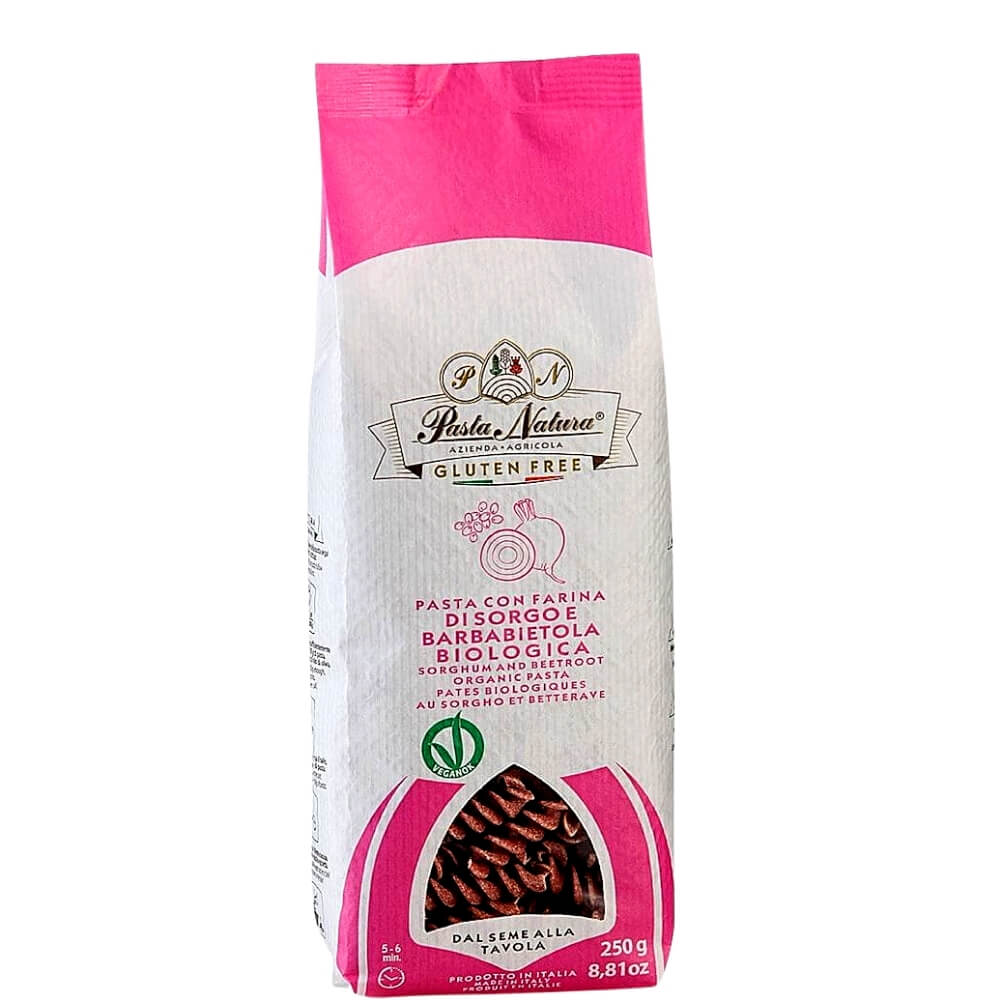 Pâtes (de sorgho et riz à la betterave) fusilli sans gluten BIO 250 g - PASTA NATURA