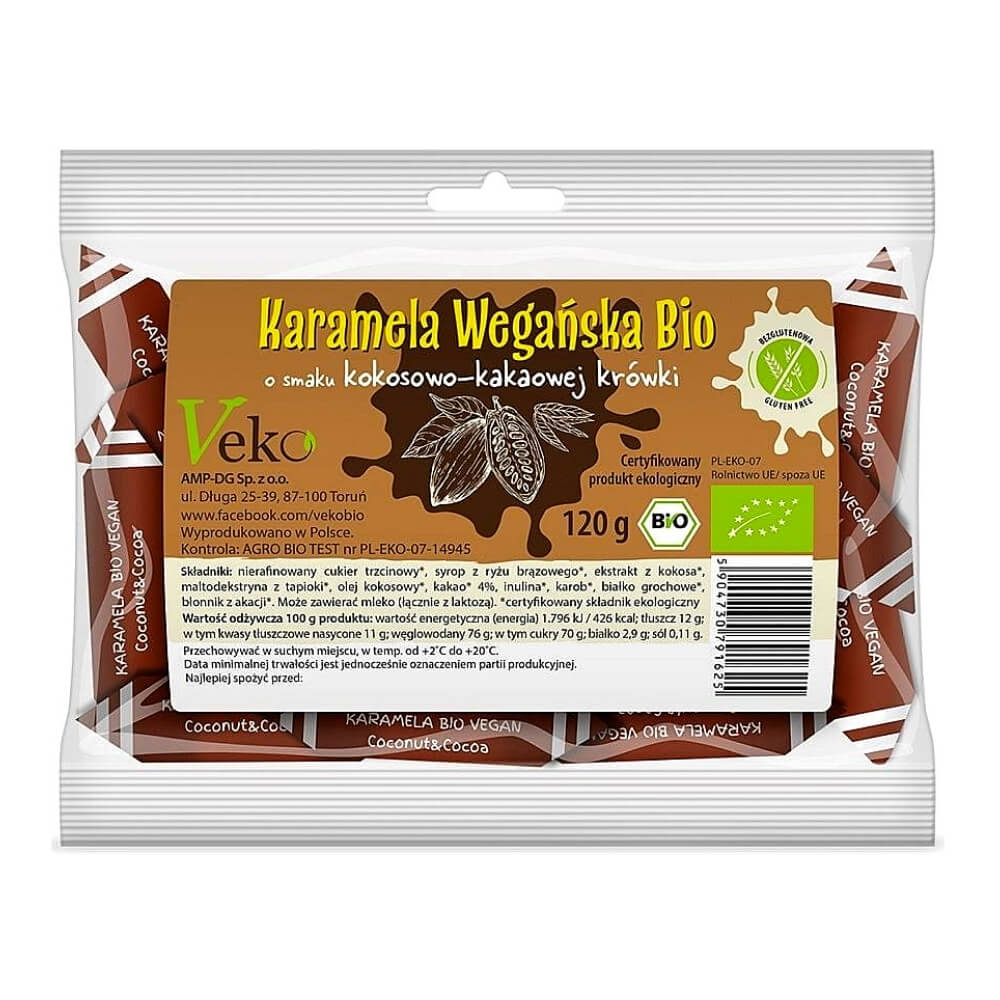 Caramel végétalien à la noix de coco et fudge au cacao sans gluten BIO 120 g - VEKO