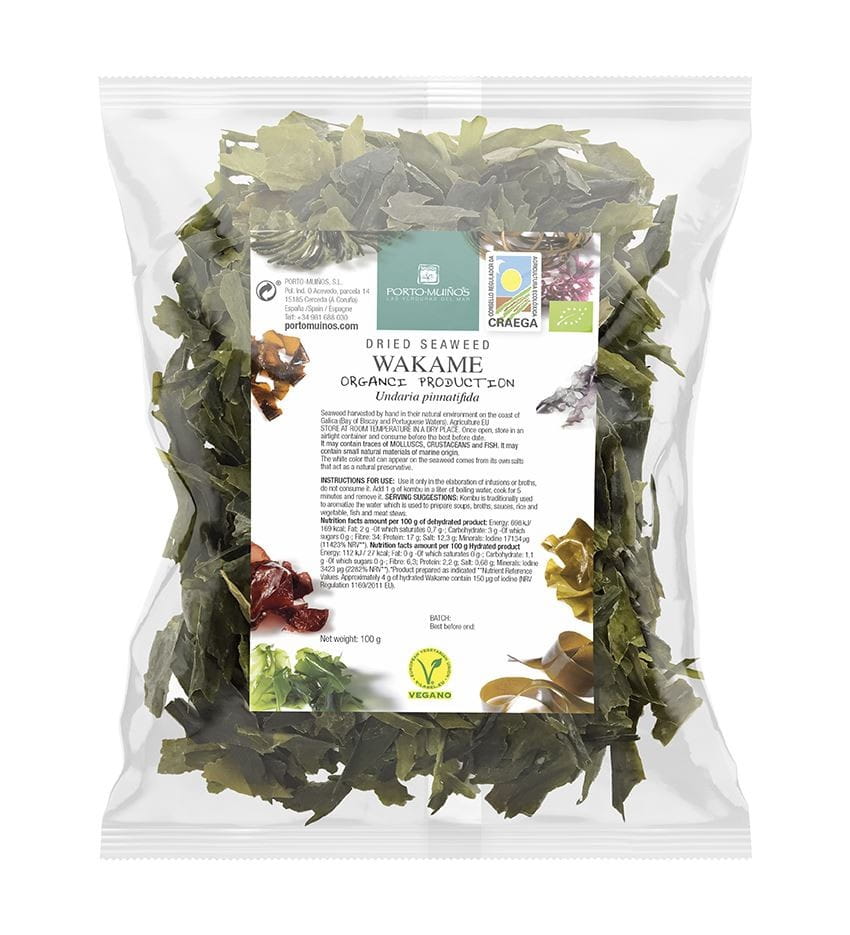 Algues marines séchées - wakame BIO 100 g (sac aluminium) - PORTO MUINOS