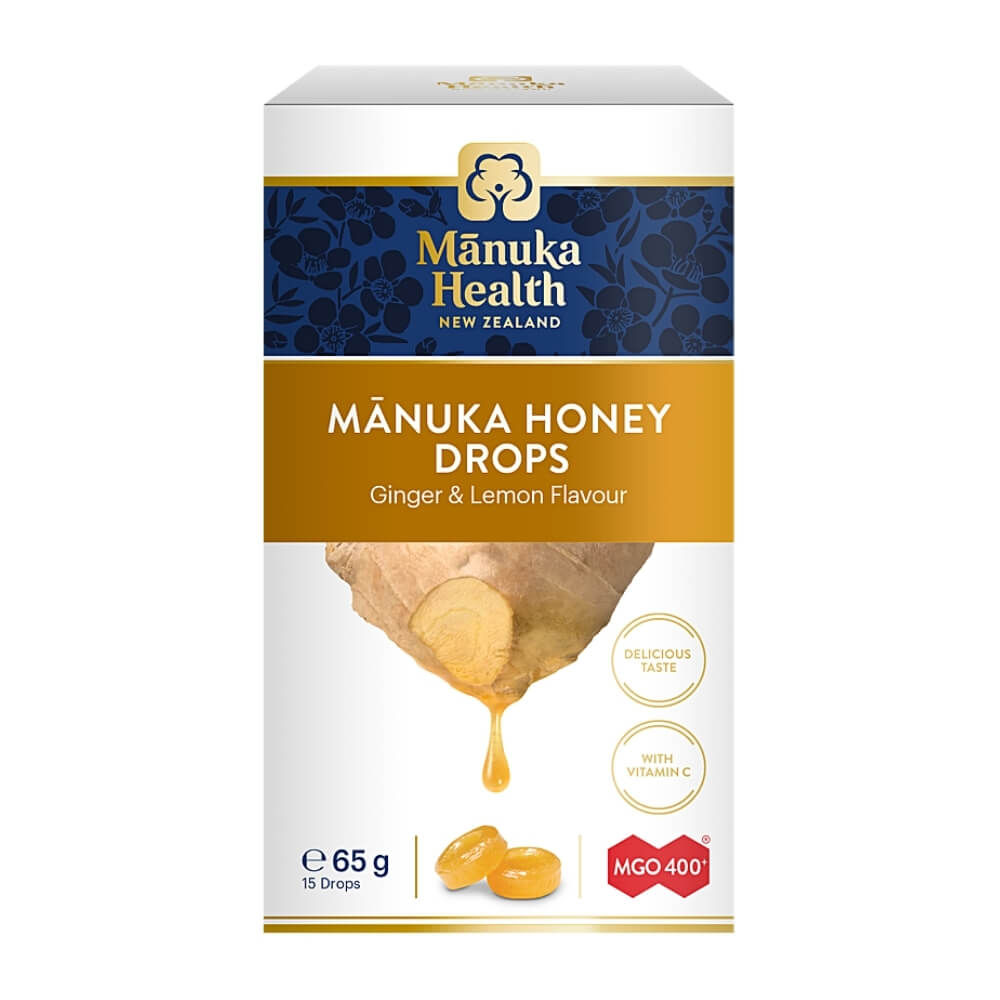 Bonbons au miel de Manuka MGO 400+ et vitamine C au goût gingembre et citron Gouttes de miel de Manuka 65g 15 bonbons MANUKA HEALTH NEW ZELAND