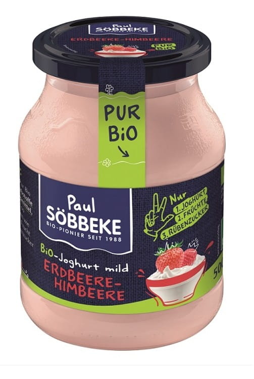 Yogourt crémeux fraise-framboise (38% de matières grasses du lait) BIO 500 g (pot) - SOBBEKE