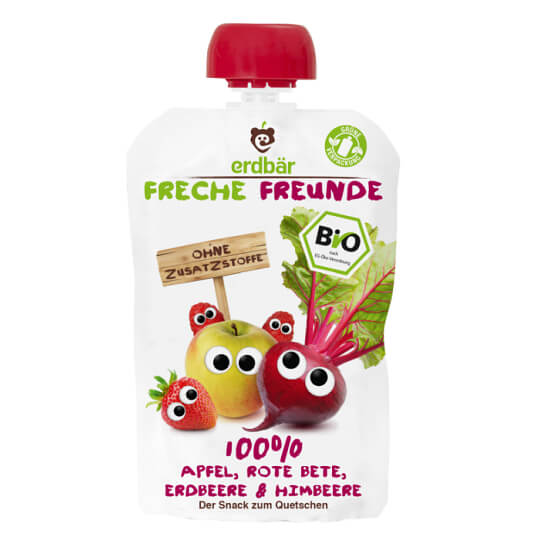 Mousse de jus pour enfants pomme betterave fraise framboise 100g EKO ERDBAR