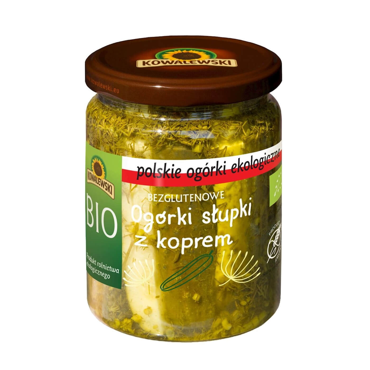 Concombres en conserve à l'aneth sans gluten BIO 480 g (260 g) - KOWALEWSKI