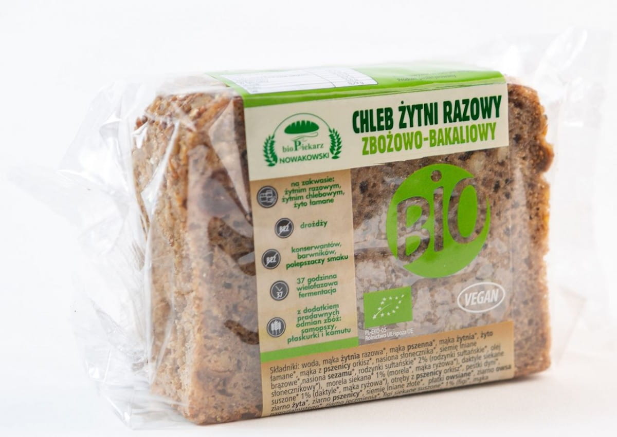 Pain de seigle, céréales complètes et fruits secs, tranché BIO 350 g - BIODAKER NOWAKOWSKI