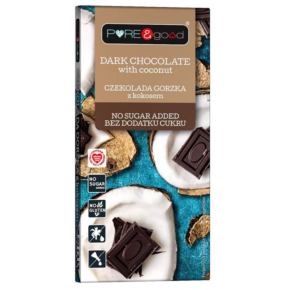 Chocolat amer à la noix de coco sans sucre ajouté 75 g PURE & GOOD