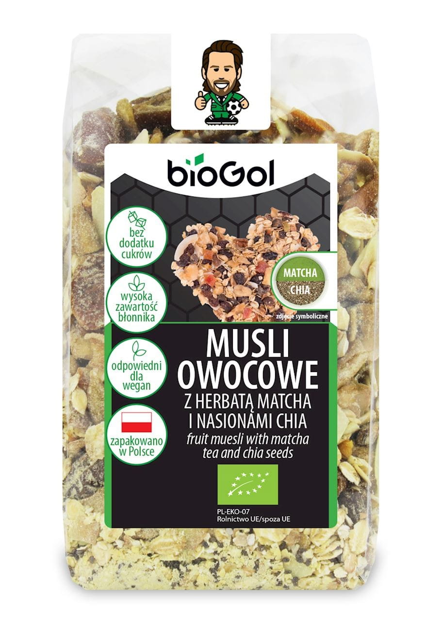 Muesli aux fruits au thé matcha et graines de chia BIO 300 g - BIOGOL