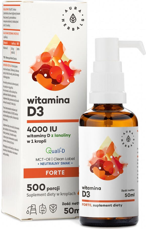 Vitamine D3 D - 3 4000 UI de lanoline en gouttes 500 portions 50 ml AURA HERBALS