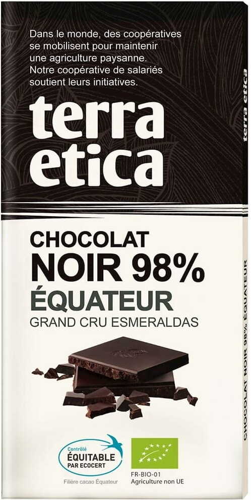 Chocolat noir 98% Equateur commerce équitable BIO 100 g - TERRA ETICA