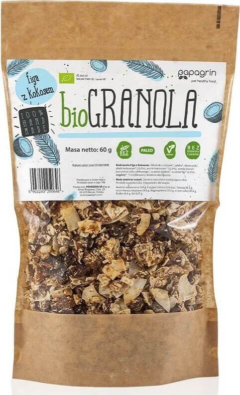 Granola figue à la noix de coco sans gluten BIO 60 g - PAPAGRIN