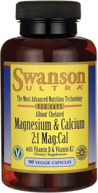 Albion magnésium calcium chélate avec D - 3 et K2 albion magnésium chélaté & calcium avec D3 & K2 90 gélules SWANSON