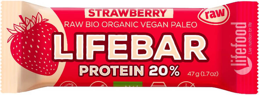 Barre protéinée fraise aux protéines de riz BIO 47 g - LIFEFOOD