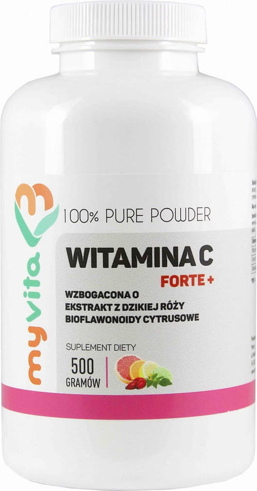 Vitamine C FORTE + extrait de rose sauvage, bioflavonoïdes d'agrumes 500g MYVITA