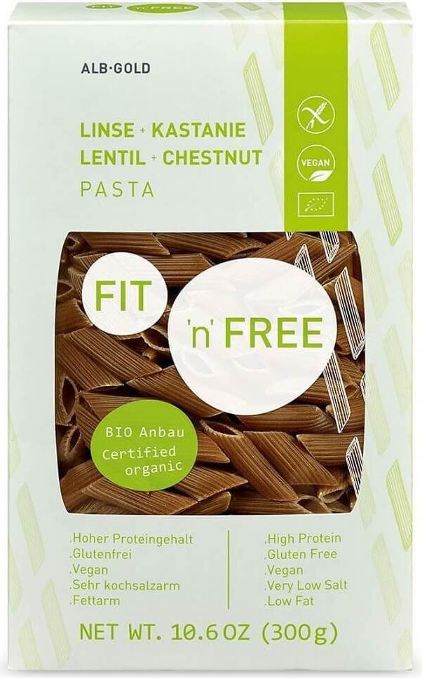 Pâtes (lentille jaune et châtaigne) penne sans gluten BIO 300 g - ALB GOLD