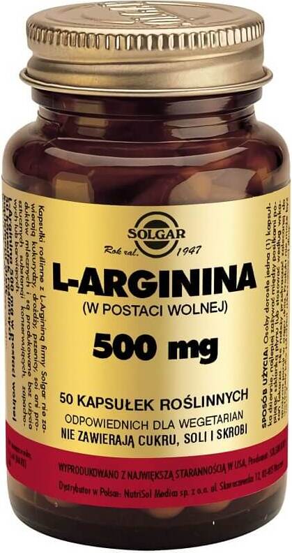 L-arginine sous forme libre 500mg 50 gélules SOLGAR
