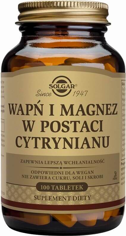 Calcium et magnésium sous forme de citrate 100 comprimés SOLGAR