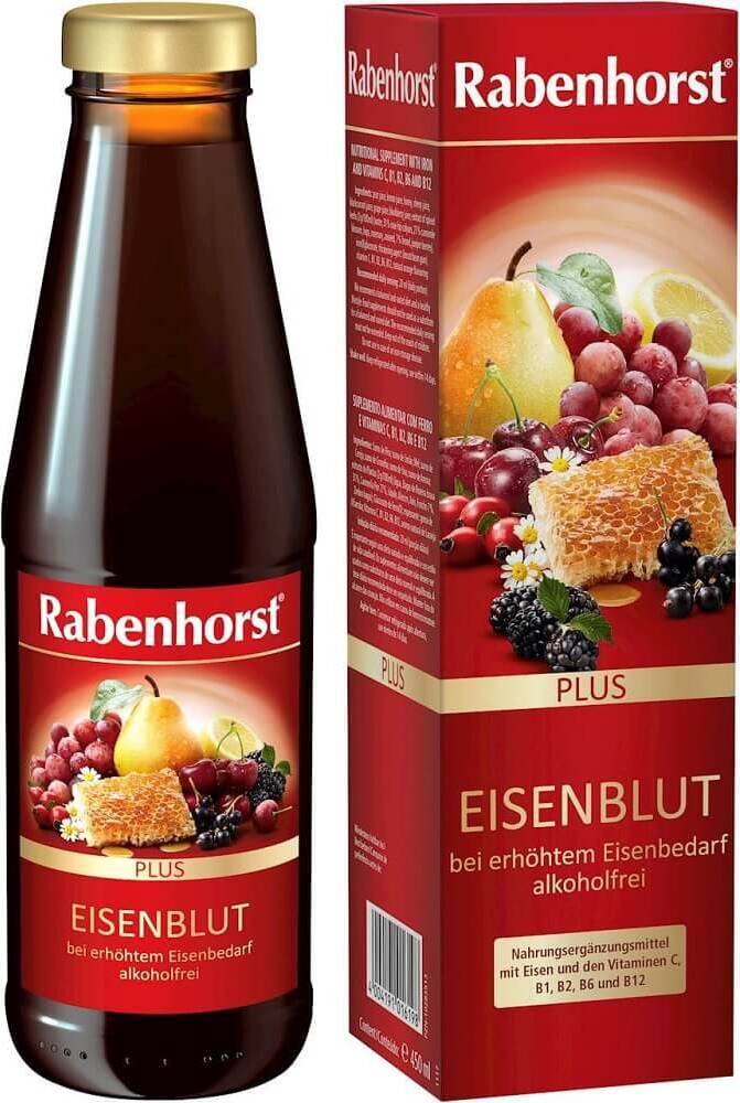 Boisson aux fruits et aux herbes avec fer et vitamines C B1 B2 B12 450 ml - RABENHORST