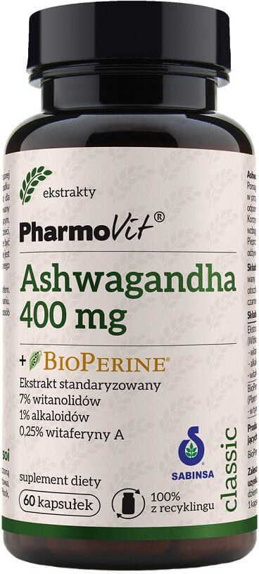 Ginseng - Ginseng indien ashwagandgha 400mg + extrait standardisé de biopérine 60 gélules PHARMOVIT