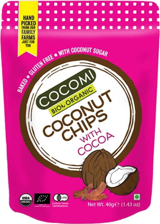 Chips de noix de coco au cacao torréfié sans gluten BIO 40 g - COCOMI