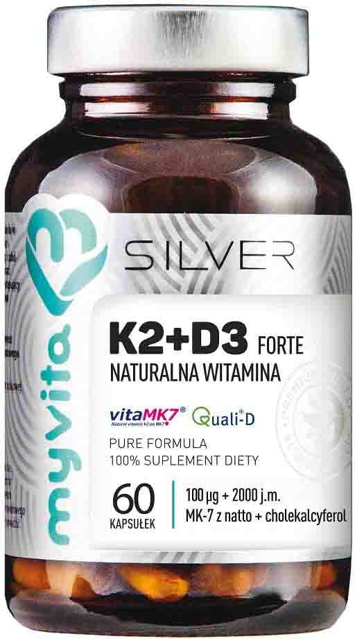 Vitamine K2 K - 2 + D3 D - 3 2000iu 60 gélules MYVITA SILVER PURE