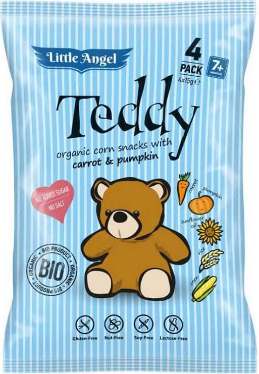 Chips de maïs teddy carottes et potiron dès 7 mois sans gluten BIO 4x15 g LITTLE ANGEL