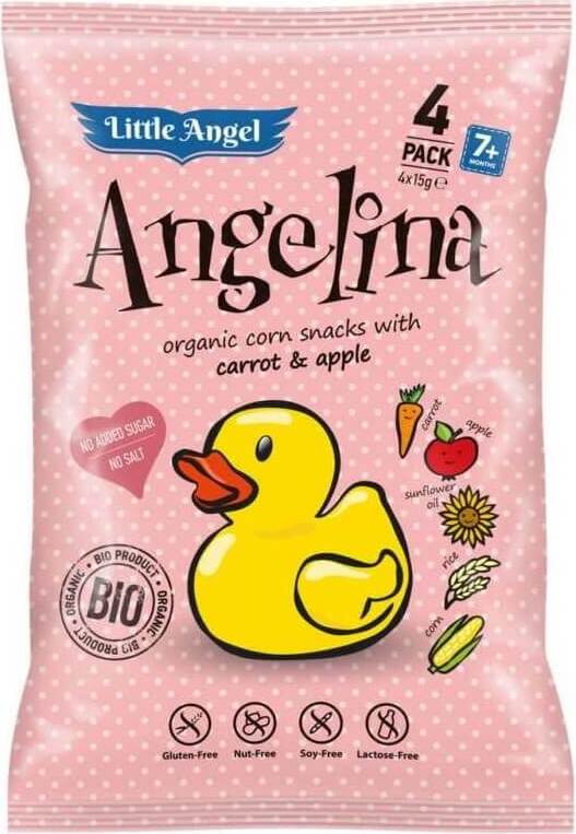 Chips de maïs angelina carotte et pomme dès 7 mois sans gluten BIO 4x15g LITTLE ANGEL