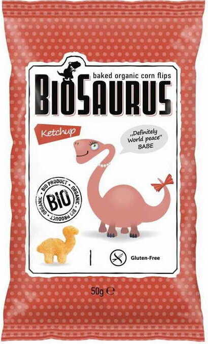 Chips de maïs dinosaures au goût de ketchup sans gluten BIO 50 g BIOSAURUS