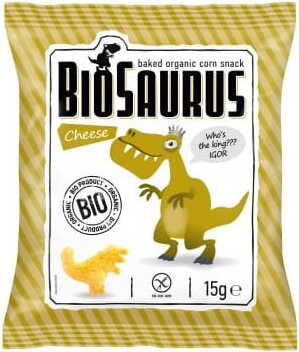 Chips de maïs dinosaures au goût de fromage sans gluten BIO 15 g BIOSAURUS