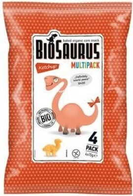Chips de maïs dinosaures au goût de ketchup sans gluten BIO 4x15 g BIOSAURUS