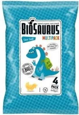 Chips de maïs dinosaures au sel de mer sans gluten BIO 4x15 g BIOSAURUS