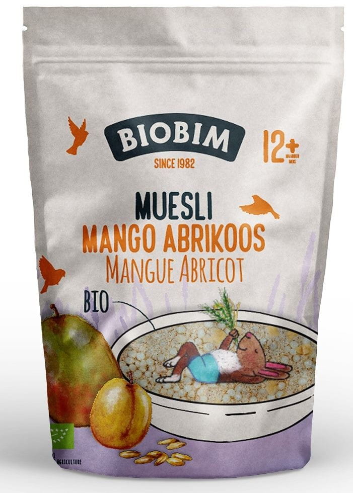 12 mois de muesli d'avoine à l'abricot et à la mangue et à la vitamine B1 BIO 150 g - BIOBIM