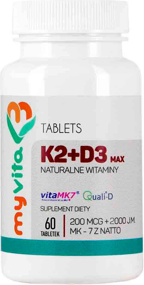 Vitamine K2 K - 2 mk - 7 K2MK7 max 200 mcg + D3 D - 3 2000iu 60 comprimés MYVITA