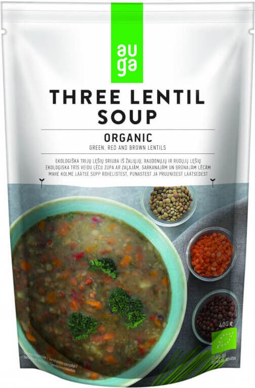 Soupe aux trois lentilles aux lentilles vertes, rouges et brunes BIO 400 g AUGA