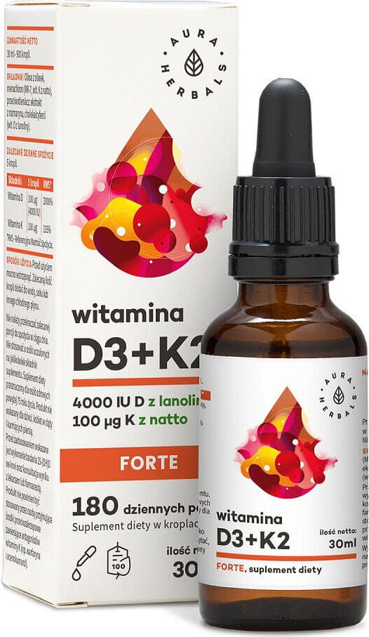 Vitamine D3 + K2 FORTE 4000iu AURA HERBALS