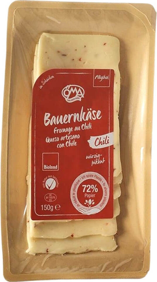 Fromage jaune au piment BIO en tranches (50% de matière grasse sur sec) 150 g - OMA