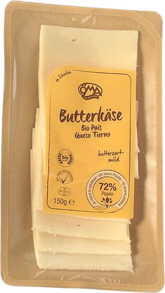Tranches de fromage jaune au beurre BIO (45% de matière grasse sur extrait sec) 150 g - OMA