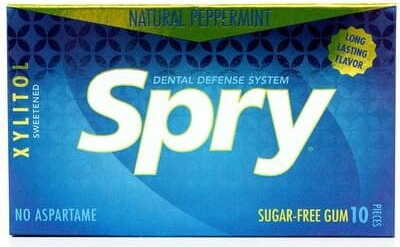 Chewing-gum au xylitol, saveur menthe poivrée, sans gluten 10 pcs (12 g) - SPRY