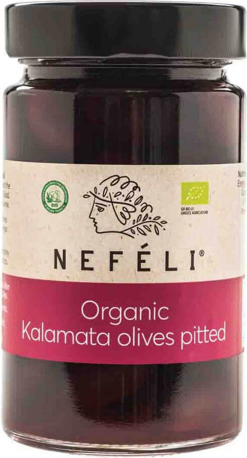 Olives noires Kalamata, sans pépins en saumure BIO 295 g - NEFELI