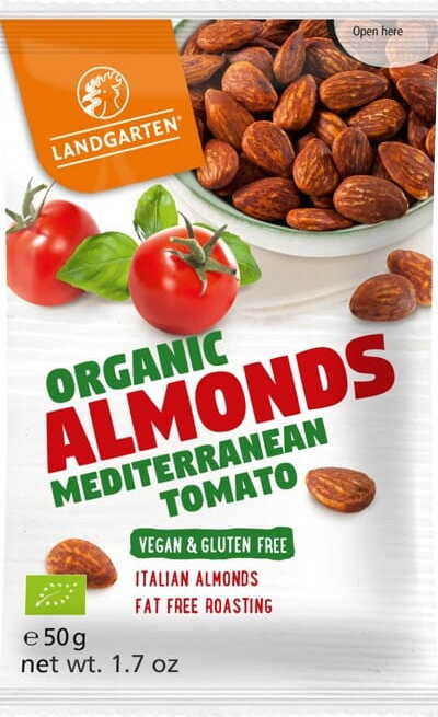 Amandes grillées, saveur tomate et herbes, sans gluten BIO 50 g - LANDGARTEN