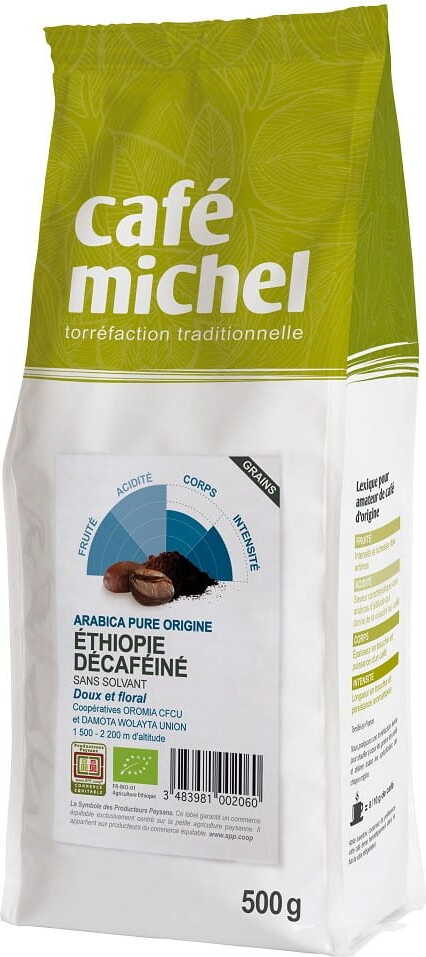 Café décaféiné en grains arabica ethiopia commerce équitable BIO 500 g - CAFE MICHEL
