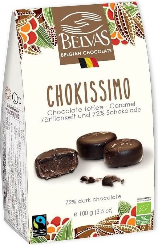 Chocolats belges caramel et caramel sans gluten commerce équitable BIO 100 g - BELVAS