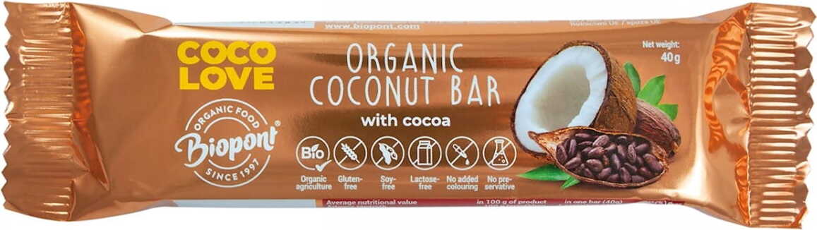 Barre coco au cacao sans gluten BIO 40 g - BIO PONT