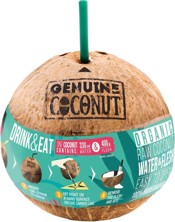 Noix de coco BIO avec une paille 750 g - NOIX DE COCO AUTHENTIQUE