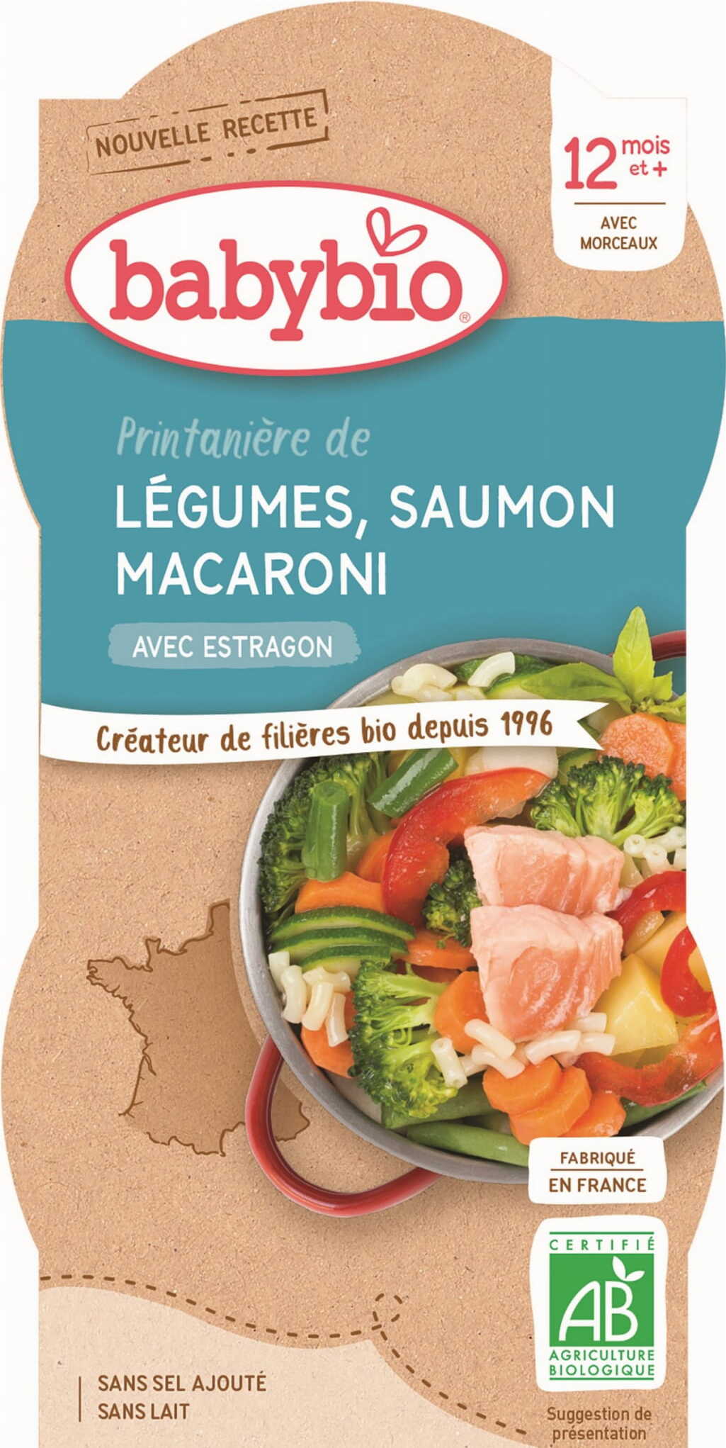 Plat de pâtes au saumon et légumes dès 12 mois BIO 2x200 g BABYBIO