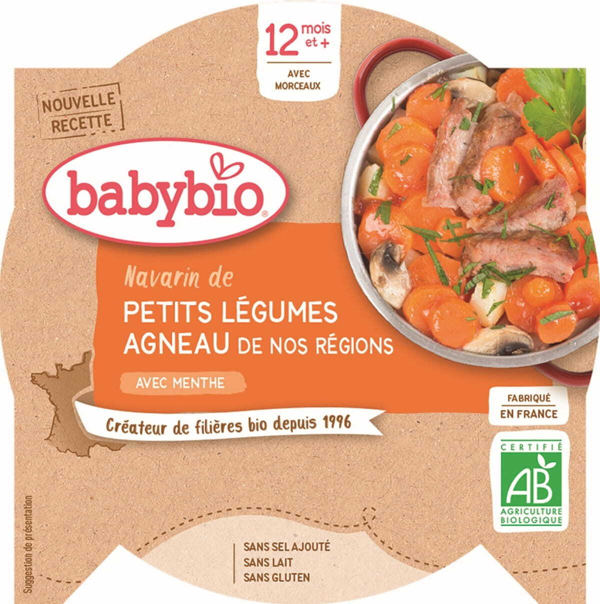 Plat mix légumes et agneau dès 12 mois sans gluten BIO 230 g BABYBIO