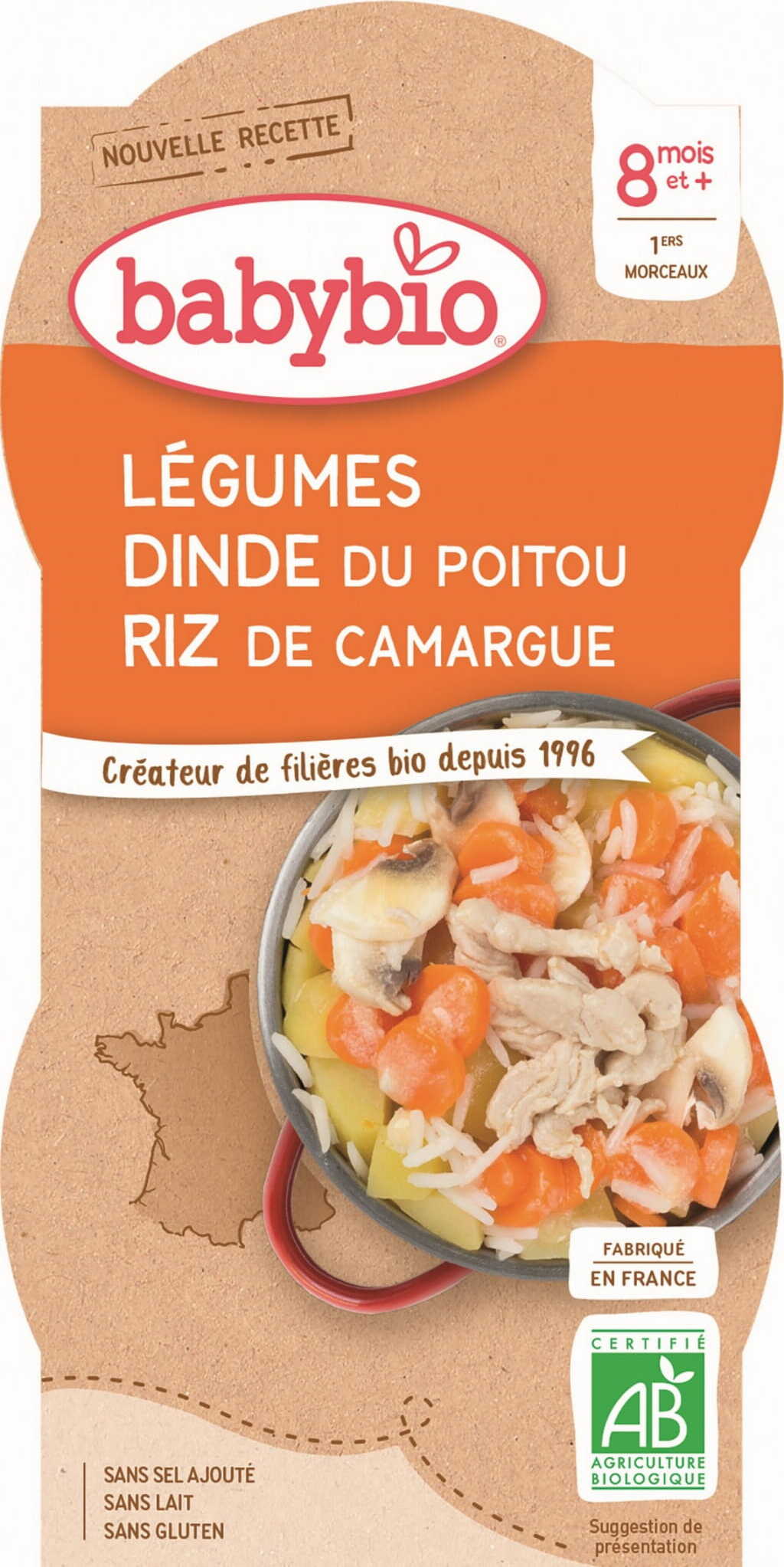 Mélange de légumes au riz et à la dinde dès 8 mois sans gluten BIO 2x200 g BABYBIO