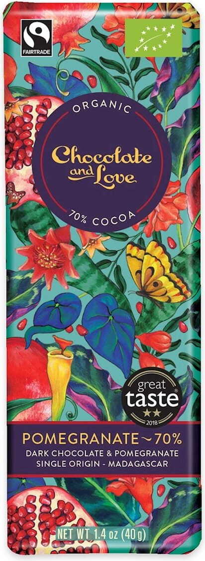 Tablette suisse de chocolat noir à la grenade commerce équitable BIO 40 g - CHOCOLATE AND LOVE