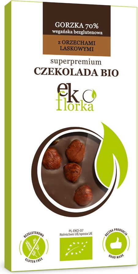 Chocolat amer premium aux noisettes sans gluten BIO 85 g - EKOFLORKA